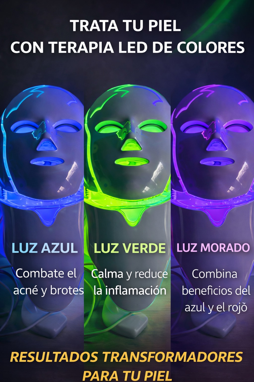 Máscara Facial LED Multicolor Profesional – Terapia de Luz para el Cuidado de la Piel - Imagen 3